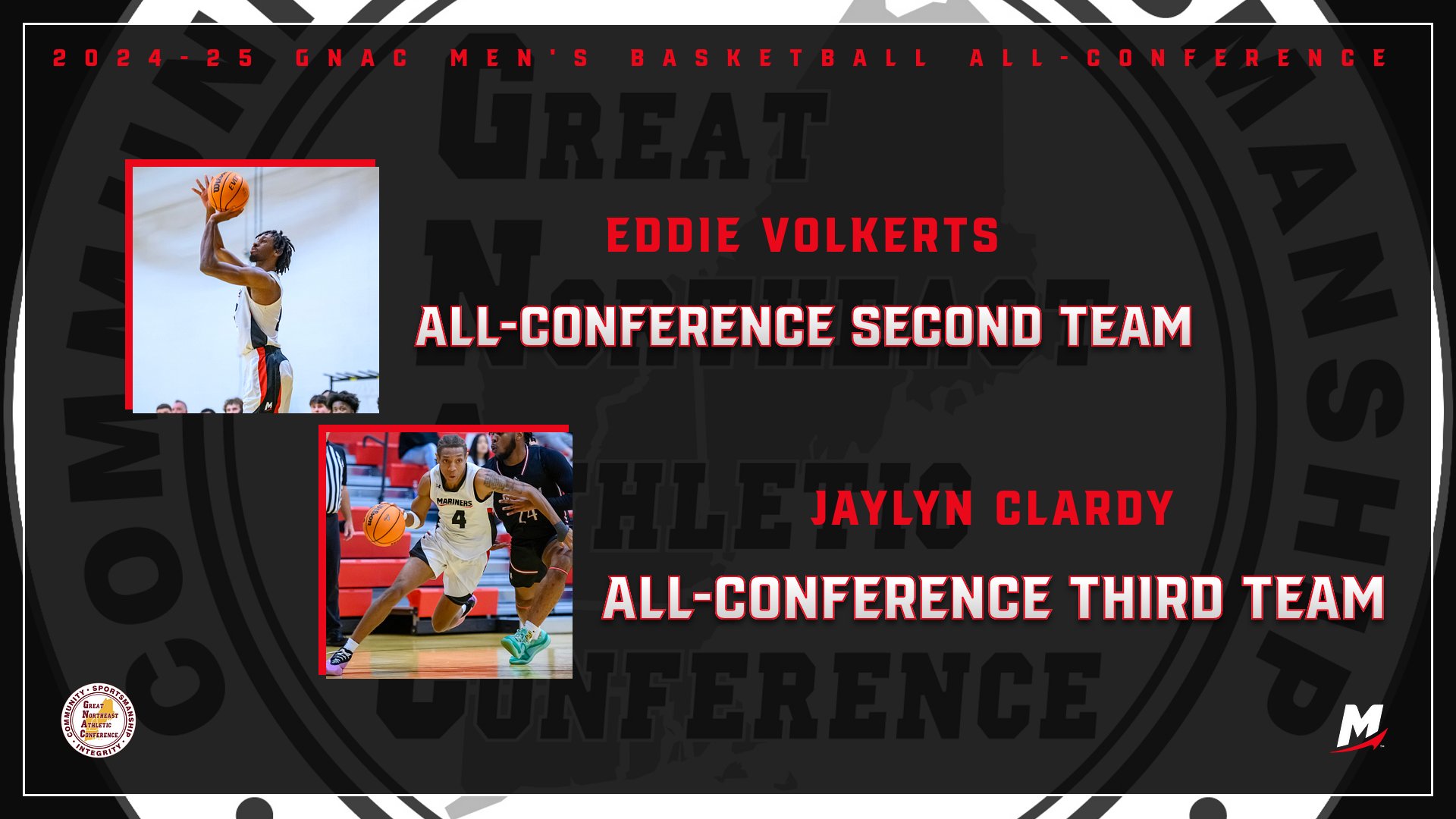 Volkerts & Clardy Earn GNAC Men&rsquo;s Basketball All-Conference Honors