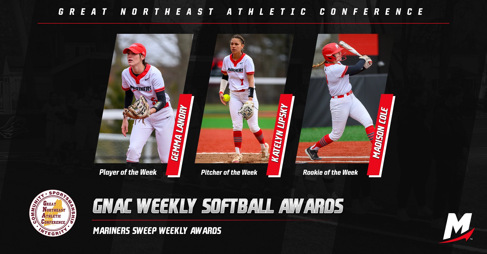Mariners Sweep Weekly GNAC Softball Awards